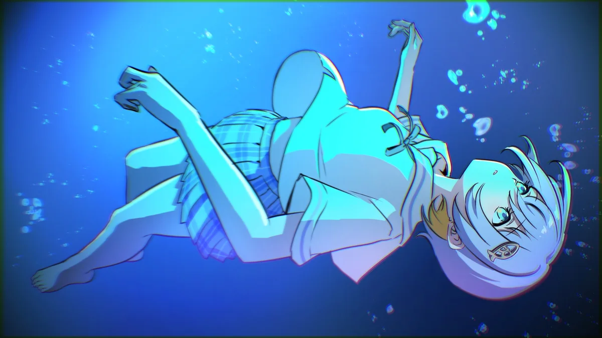 海の中に沈んでいく琉海のイラスト(スーパーみねちさん作)